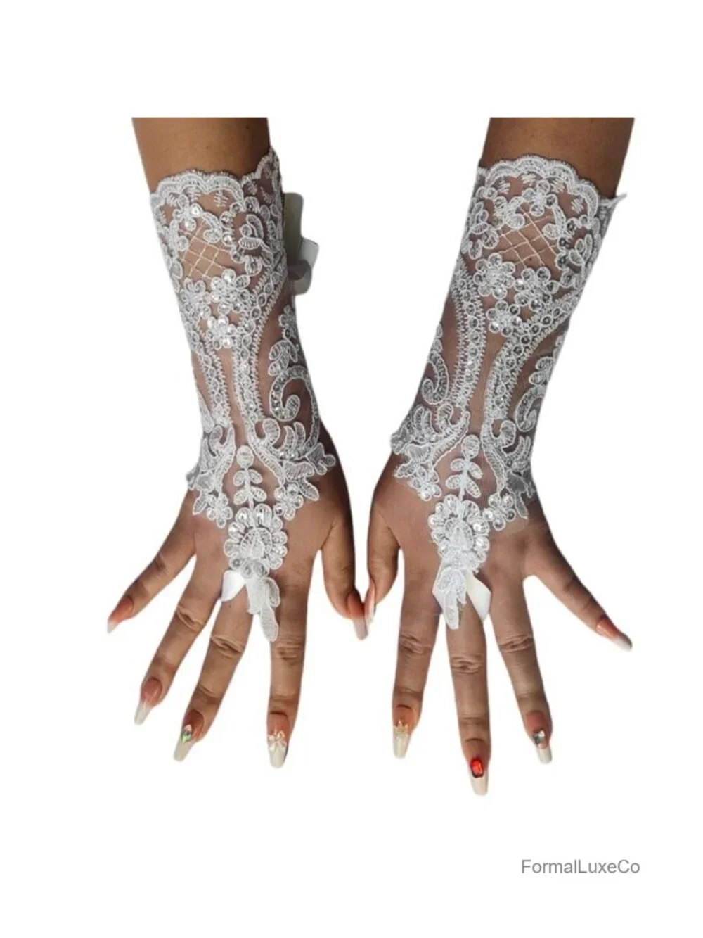 Fingerless Lace Sequins Gloves for Wedding Party Accessories